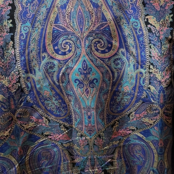 Vintage Copper Key Paisley Silk Satin Button Puff Sleeve Blouse Size Medium - Picture 5 of 8